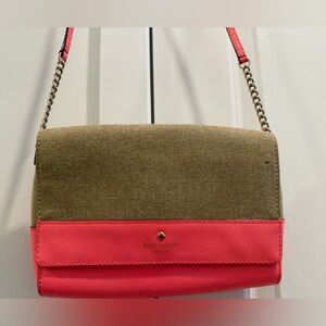 Kate Spade Coral & Tan Handbag with gold chain strap
